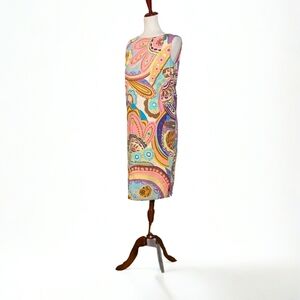 Vintage 60's Mod Florida Handprints Hand Screened Print‎ Pink Shift Dress